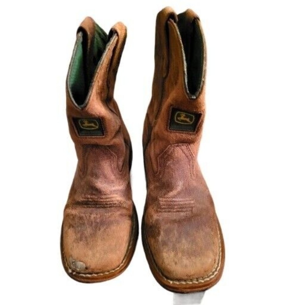 John Deere By Dan Post Childs Sz 2 1/2 Youth Western Boots Leather Suede *READ*